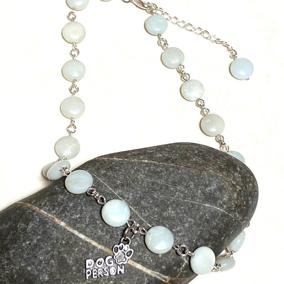 Genuine Pale Green Serpentine Necklace, Cute Dog Person Paw Print  + Gemstone - Picture 5 of 13